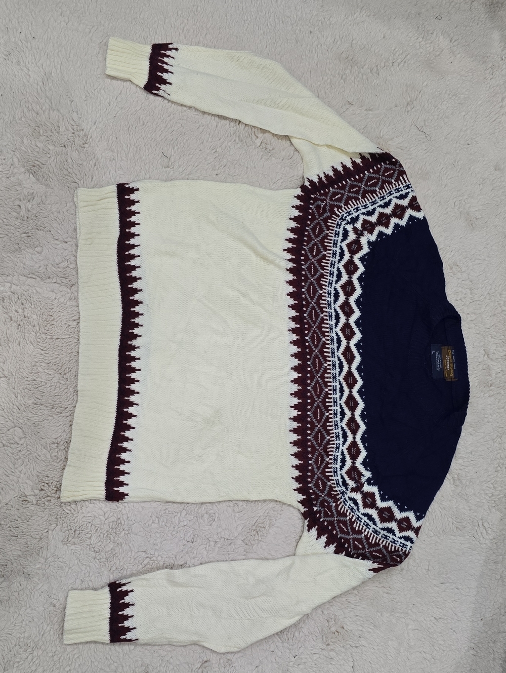jcpenney Fair Isle Crewneck Sweater - Navy, Cream & Burgundy